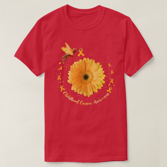 Camiseta Hummingbird Amarelo Cancer de Infância de Girassol (Frente do Design)