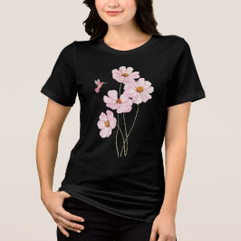Camiseta Hummingbird e Cosmos Rosa