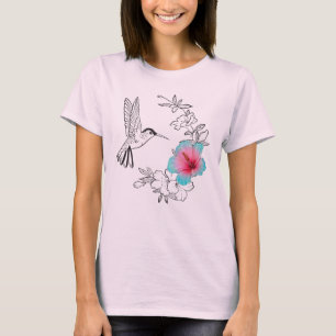 Camiseta Hummingbird e Hibiscus