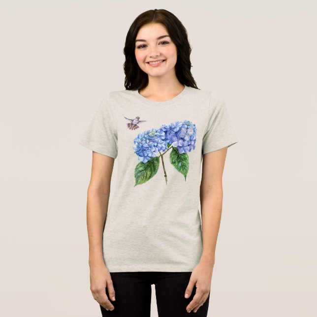 Camiseta Hummingbird e Hidrangea (Frente Completa)