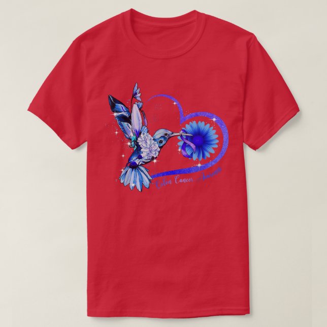 Camiseta Hummingbird Girassol Azul Fita Azul Fita Cancer (Frente do Design)