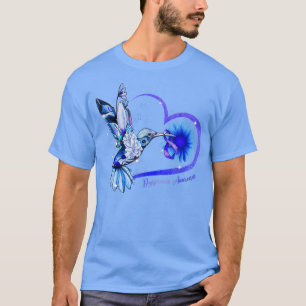 Camiseta Hummingbird Girassol Girassol Coração Azul Fita Se