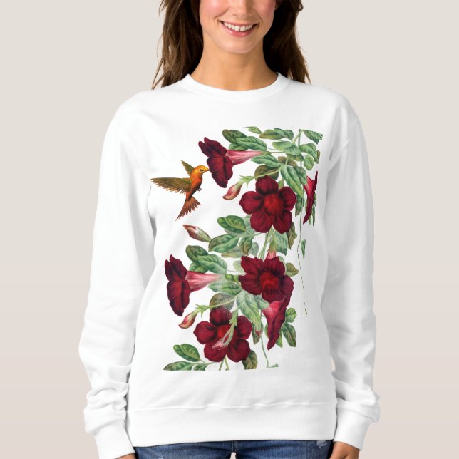 Camiseta Hummingbird na Red Mandevillea Vine (Frente)