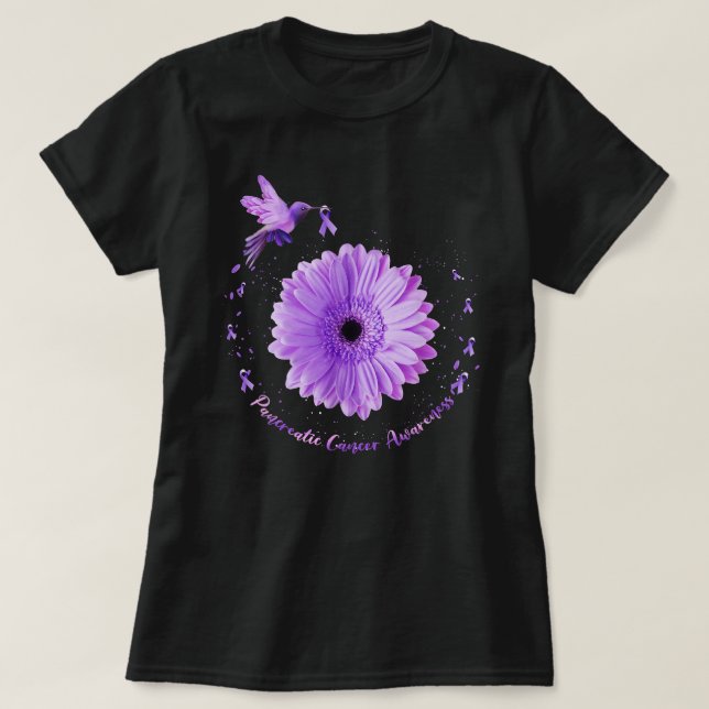 Camiseta Hummingbird Roxo Câncer de pâncreas de girassol Aw (Frente do Design)
