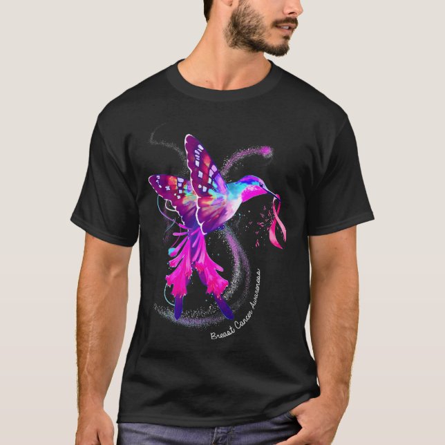 Camiseta Hummingbird Segurando Cancer de Fita Rosa (Frente)