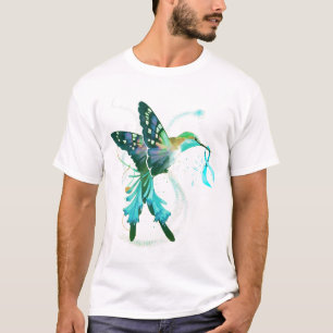 Camiseta Hummingbird Segurando Câncer de ovário Teal de Fit