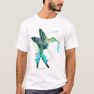 Camiseta Hummingbird Segurando Câncer de ovário Teal de Fit