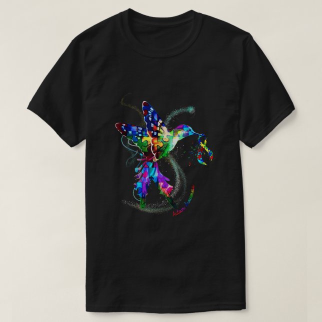 Camiseta Hummingbird Segurando Quebra-cabeça de Autismo de  (Frente do Design)