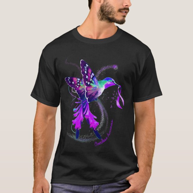 Camiseta Hummingbird Segure uma Fita Roxa Sensibilização pa (Frente)