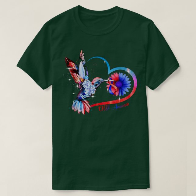 Camiseta Hummingbird Sunflower Heart & Red Ribbon CHD (Frente do Design)