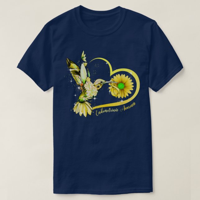 Camiseta Hummingbird Sunflower Heart Yellow Ribbon Endome (Frente do Design)