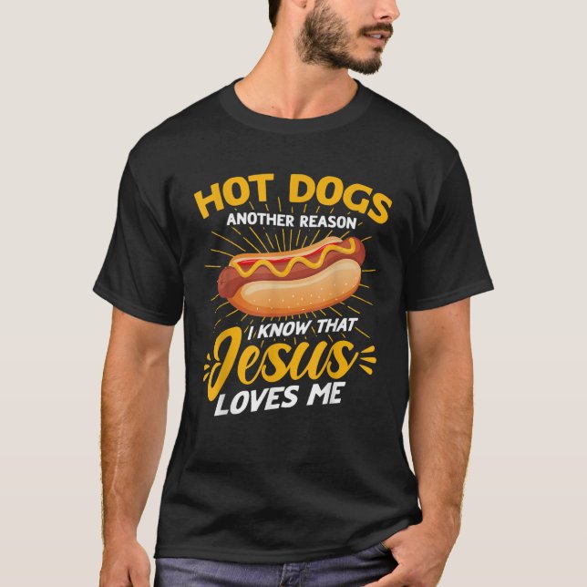 Camiseta Humor Adulto de Cachorro Quente Jesus me ama (Frente)