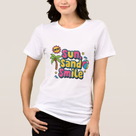 Camiseta Humor de Férias – Sol, Areia, Sorriso Cartoon Femi