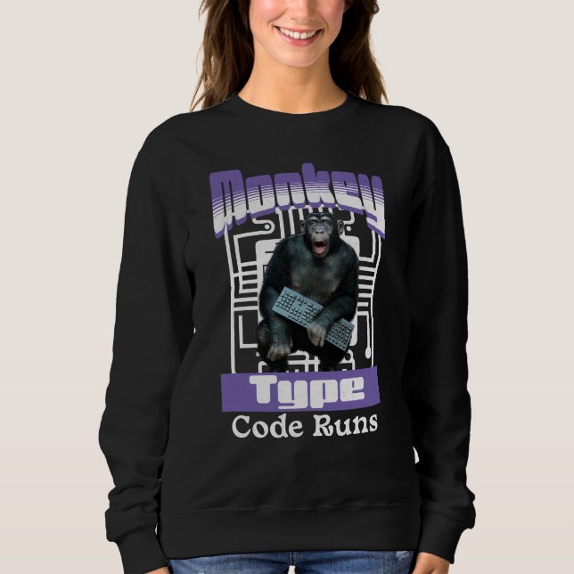 Camiseta Humor de Programador Executando Código de Macaco (Frente)