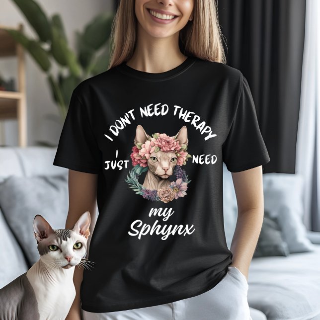 Camiseta Humor de Terapêutica com Gatos Esphynx (Criador carregado)