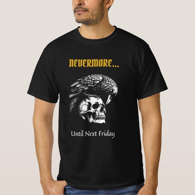 Camiseta Humor Gótico com Raven e Crânio (Frente)