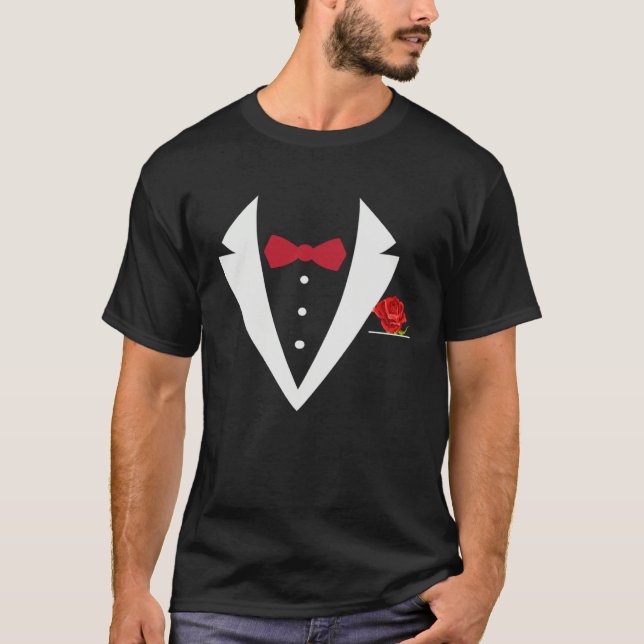 Camiseta Humorous Valentine s Day Tuxedo Red Bow Tie (Frente)