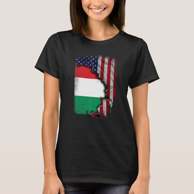 Camiseta Húngaro ROOTS Half American Flag Patrioitc Hung (Frente)