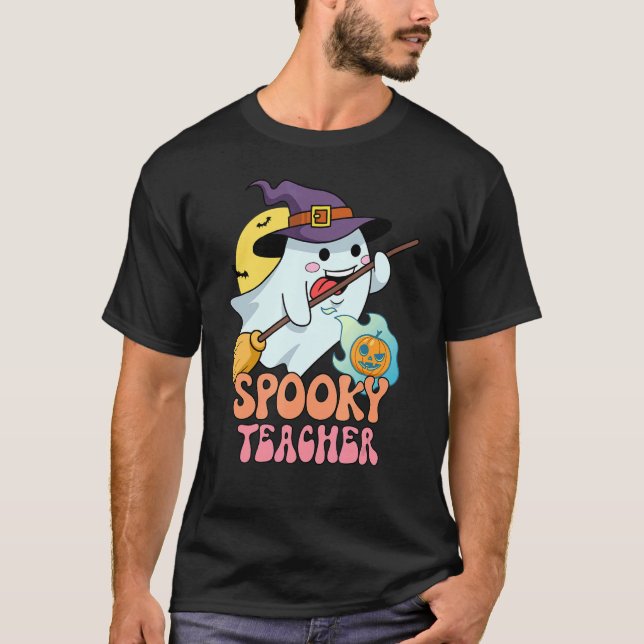 Camiseta Hunted House Moon Night Groovy Spooky Professor (Frente)