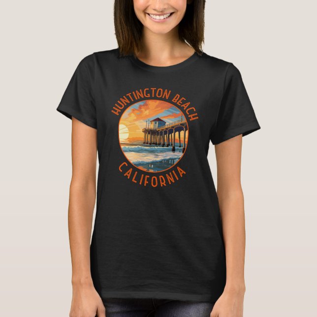 Camiseta Huntington Beach California Viagem Art Vintage (Frente)