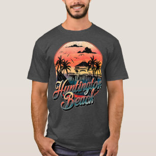 Camiseta Huntington Beach Pier Vintage Sunset Surfboard Sur