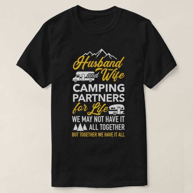 Camiseta Hus e esposa acampando parceiros para toda a vida. (Frente do Design)