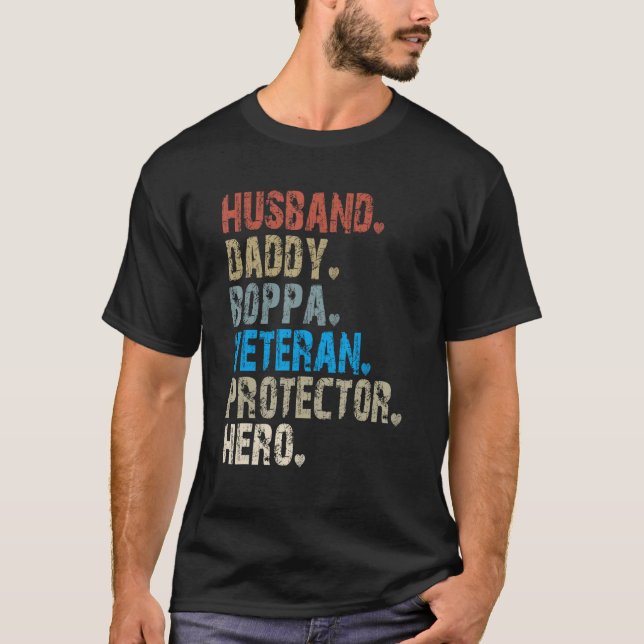 Camiseta Husband Daddy Boppa Veteran Protector Hero (Frente)