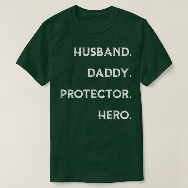 Camiseta Husband Daddy Protector Hero T Funny Father's Day  (Frente do Design)