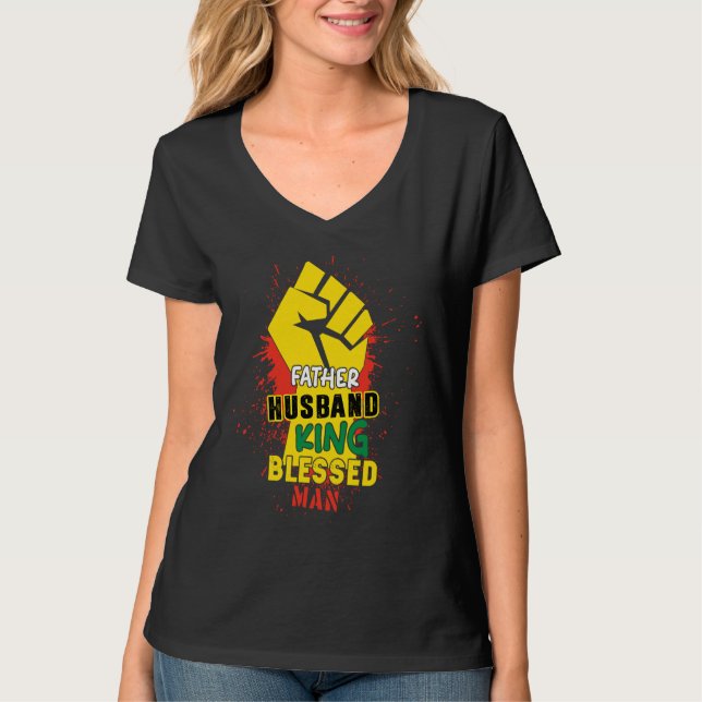 Camiseta Husband Father King Blessed Man Black Dad Father B (Frente)