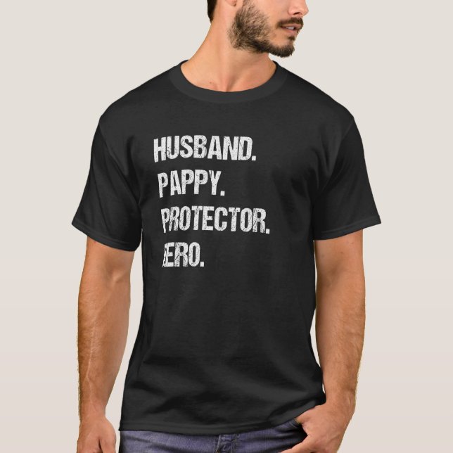Camiseta Husband Pappy Protector Hero Fathers Day For Dad W (Frente)