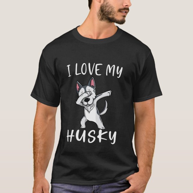 Camiseta Huskies Engraçados Eu Amo Meu Husky (Frente)