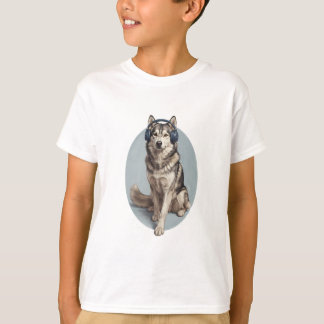 Camiseta Husky com Fones de Ouvido Retrato Crianças