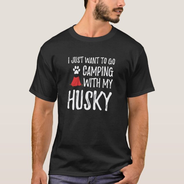 Camiseta Husky de Acampamento para Mãe de Cachorro ou Pai d (Frente)