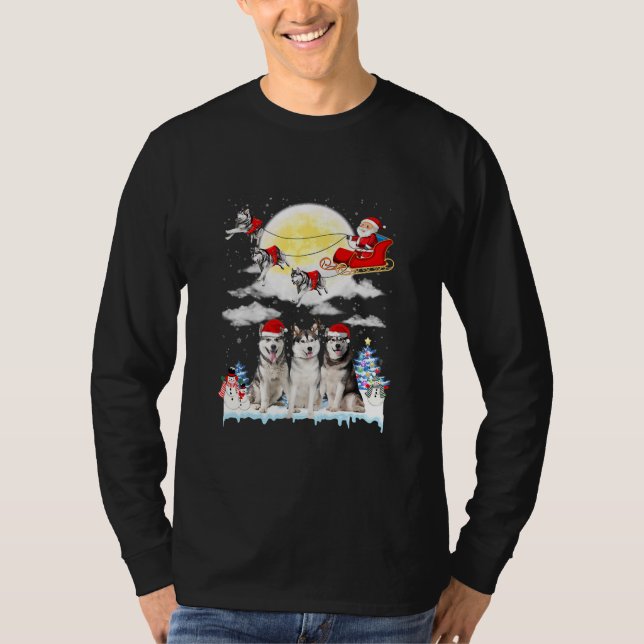 Camiseta Husky Dog Santa Sleigh Christmas Lover  (Frente)
