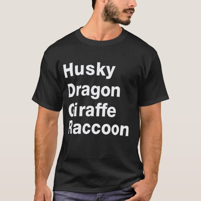 Camiseta Husky Dragão Girafa Guaxinim (Frente)