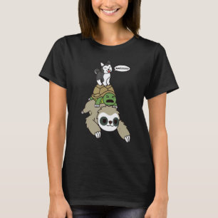 Camiseta Husky Engraçado Montando Preguiça Tartaruga Cachor
