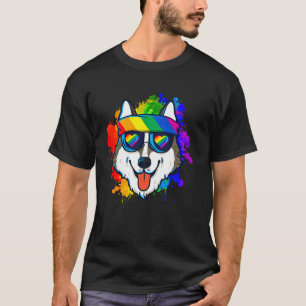 Camiseta Husky Feliz e Engraçado de Óculos de Sol e Faixa p