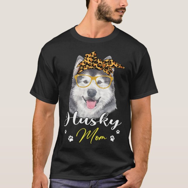 Camiseta Husky Mom Leopard Print Dog (Frente)