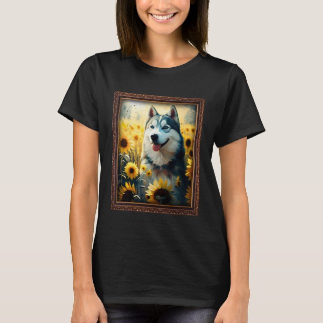 Camiseta Husky Painting Sunflower Flower Mom Women Floral (Frente)