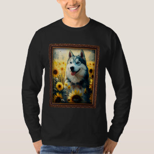 Camiseta Husky Pintura Girassol Flor Mamãe Mulheres Floral