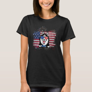 Camiseta Husky Siberiano Bandeira Americana 4 De Julho Usa