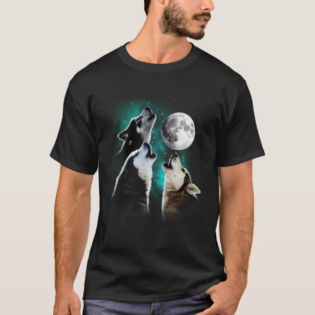Camiseta Husky Siberiano Husky Irmã A Uivar Na Lua (Frente)