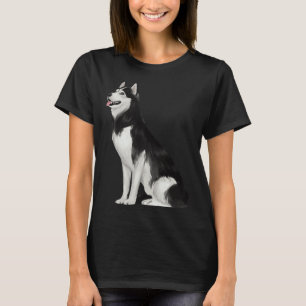 Camiseta Husky Siberiano Negro E Branco