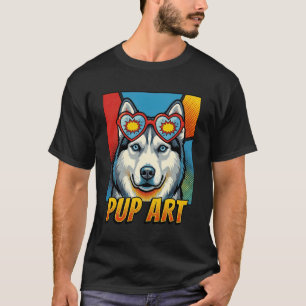 Camiseta Husky Siberiano Pop Art Estilo de Quadrinhos Retro