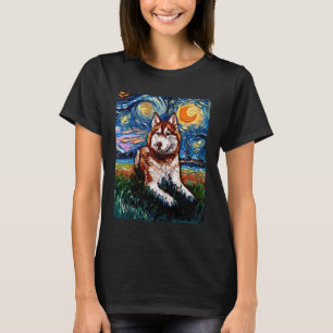 Camiseta Husky Siberiano Vermelho Noite Estrelada Malamute