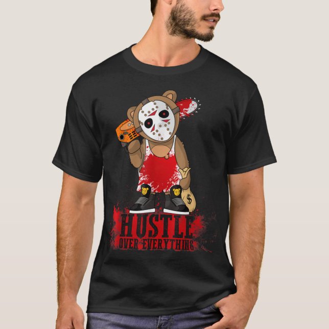 Camiseta Hustle Sobre Tudo O Hockey Teddy Bear Parody Hi (Frente)