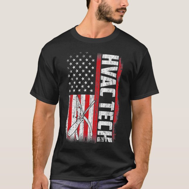 Camiseta Hvac Tech American Flag Funny Cita Ditos  (Frente)