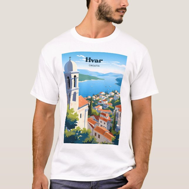 Camiseta Hvar Croácia Coast Viagem Art (Frente)