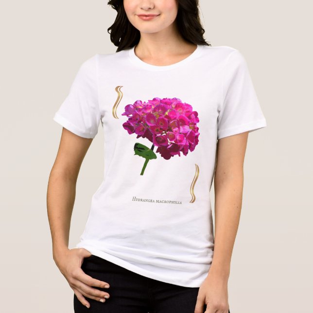 Camiseta Hydrangea Bloom – Vintage Botanical Fuchsia (Frente)