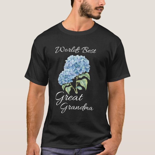 Camiseta Hydrangea Blue Words Melhor Excelente Avó (Frente)